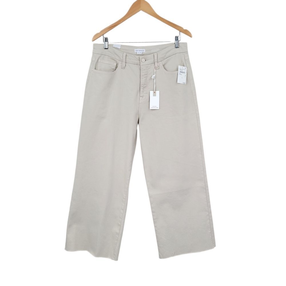 Good American Good Waist Palazzo Crop Women's Bone Beige Jeans NEW